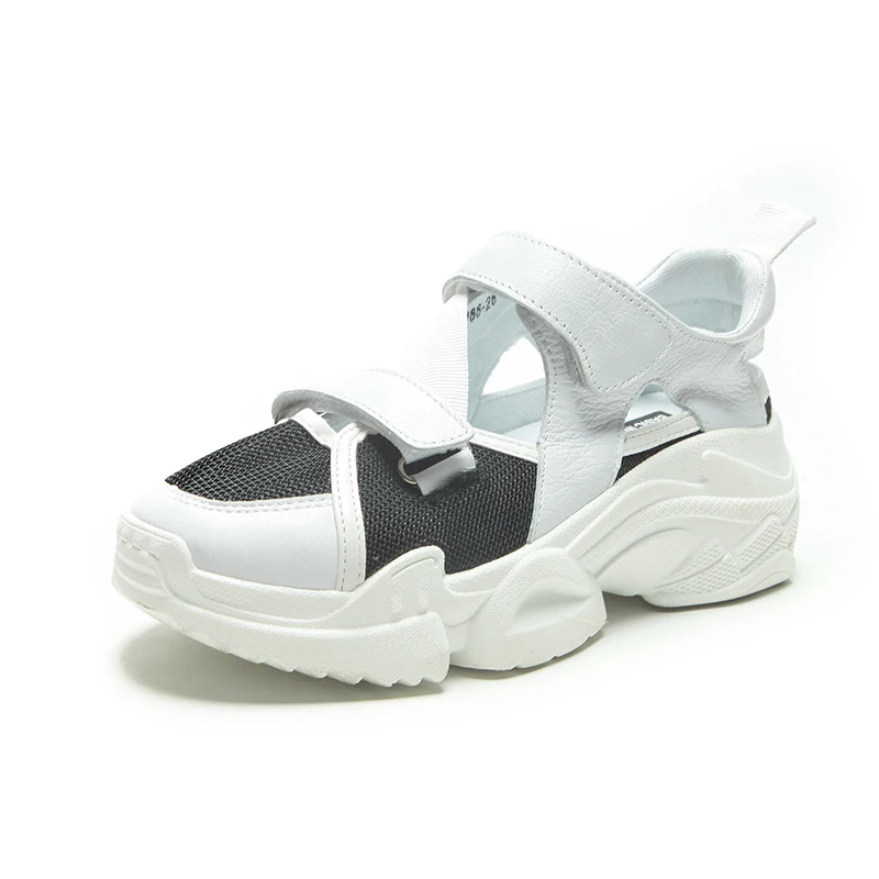 Women's White Shoes Chunky Sandals 2019 Summer Casual Closed Toe Female Platform Sandals PU Leather Woman Summer Beach Sandal