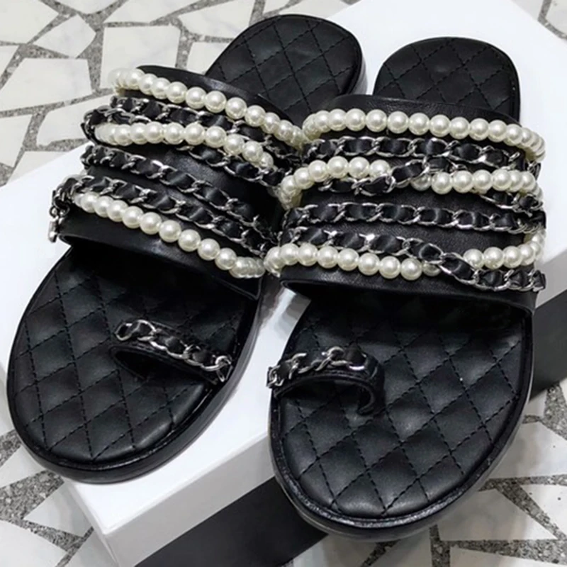 

Pearl Slippers Women New Fashion Woman Summer Slippers 2019 High Quality Luxury Women Slippers