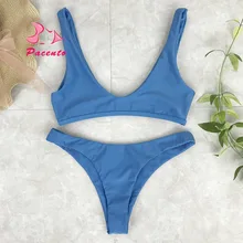 Pacento 3 Colors Fluorescent Yellow High Cut Bikini Brazilian Solid Women’s Swimsuit Sexy Swimwear 2017 New Beach Wear Plavky XL