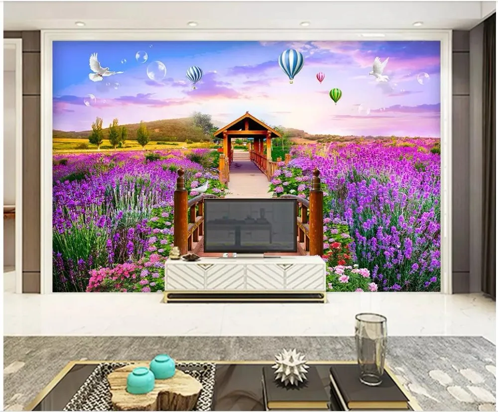 

Custom mural 3d photo wallpaper Natural landscape lavender bridge living room Home decor 3d wall murals wallpaper for wall 3 d