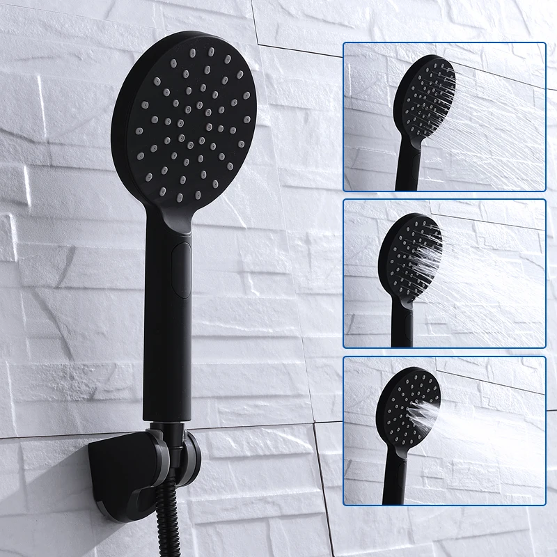 3 Function Luxury Black Shower Head Removable Hand Held Rainfall Spray
