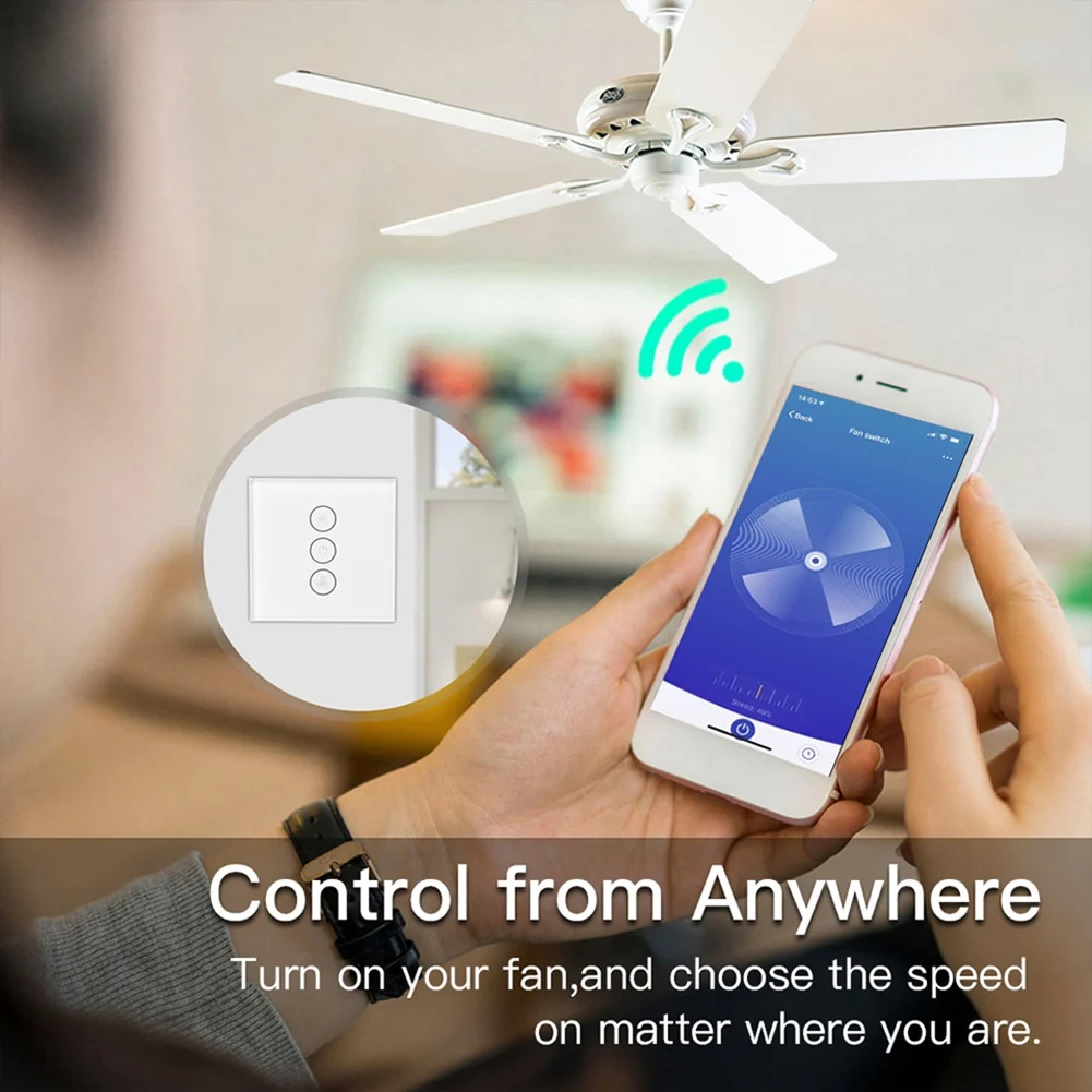 Белый ЕС WiFi умный потолочный вентилятор переключатель приложение удаленный таймер и контроль скорости совместим с Alexa и Google Home не требуется концентратор