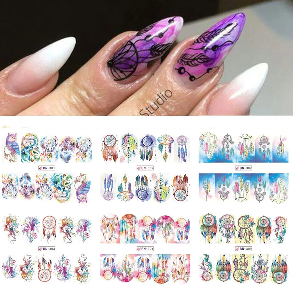 

1 Sheet Dreamcatcher Water Stickers Feather Nail Art Sticker Water Transfer Nail Stickers Nail Tips Decals Wraps BEBN301-312