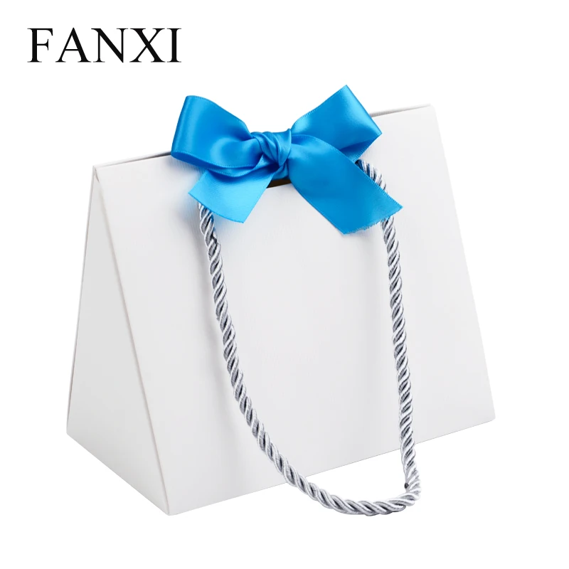 FANXI Free shipping custom 5 pcs/lot foldable paper jewellery bags with ribbon for gift and boxes packing paper shopping bags Jewelry Packaging