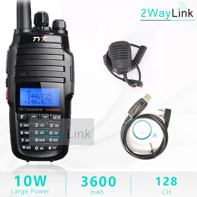 TYT TH-UV8000D портативная рация 10 км двухдиапазонный VHF& UHF 10 Вт 10 км любительский радиоприемник 3600 мАч функция перекрестного ретранслятора радиоприемник TYT - Цвет: Add Cable-CD-Mic SP