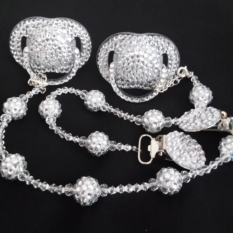

Free Shipping 2PC rhinestone Baby Pacifier Maternity Toddler Teething bling Pacifier clip Orthodontic Soother 0-6m and 6-14m