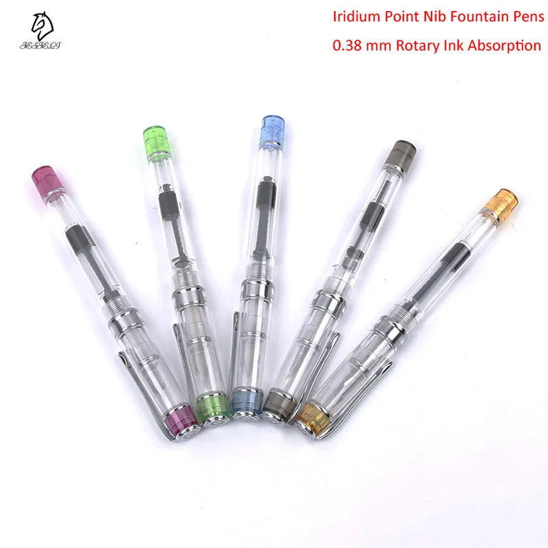 

1Pcs Novelty Transparent Iridium Point Nib Fountain Pen 0.38mm Iridium Point Nib Fountain Pens Rotary Ink Absorption stationery