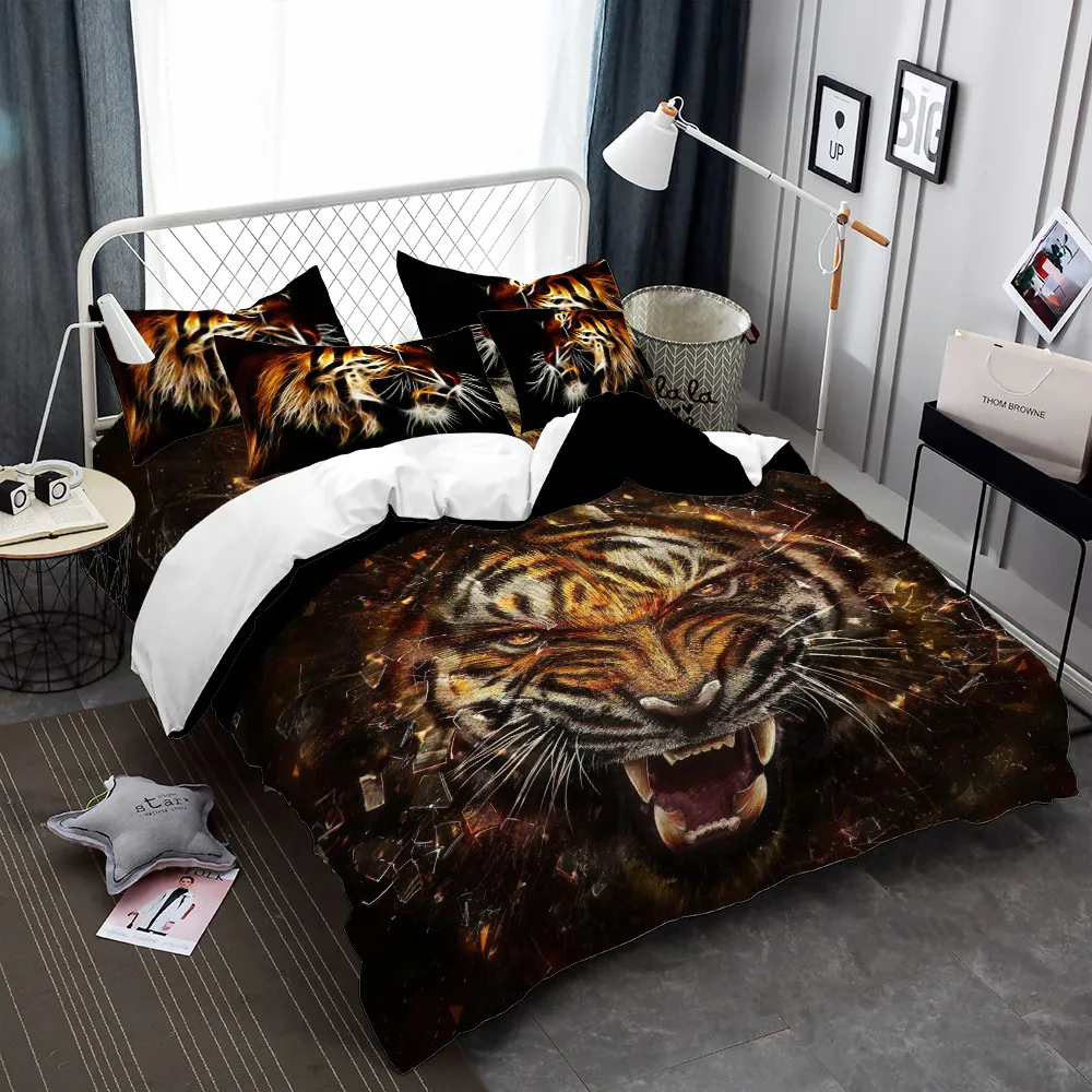 Low Cost Sparkle Tiger Bedding Set Animal Lions Print Duvet Cover