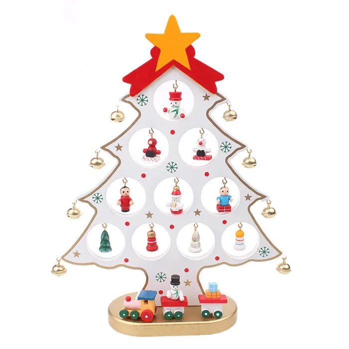  XMAS Gift 1pc mini table XMAS trees Decoration wood christmas tree with ornament for X'mas More Tha