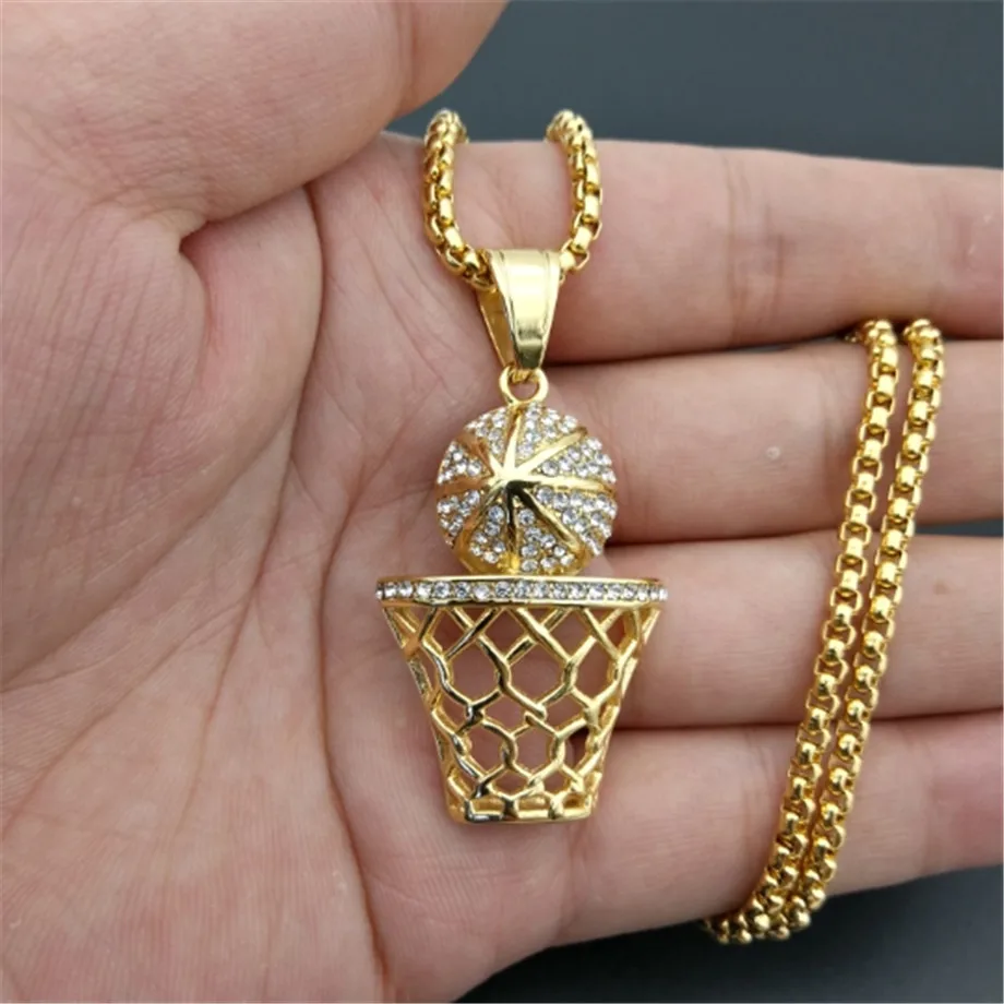 Men's Necklace Basketball Pendant With Stainless Steel Chain And Iced