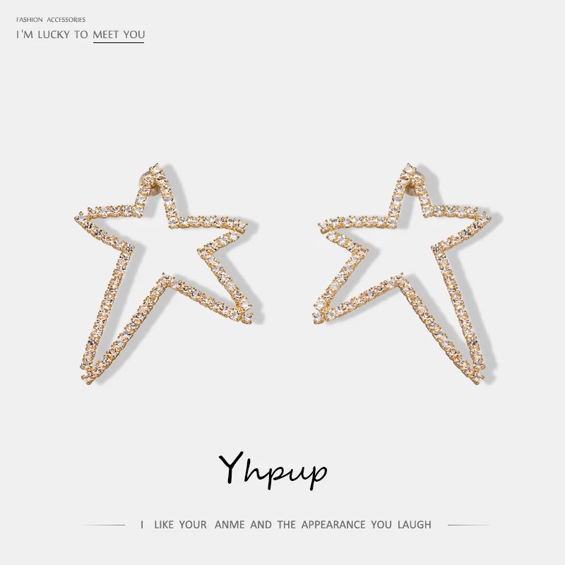 

Yhpup Fashion Bling Full Rhinestone Star Geometric Stud Earrings Luxury Charm Geometric Earrings For Female Wedding Jewelry Gift