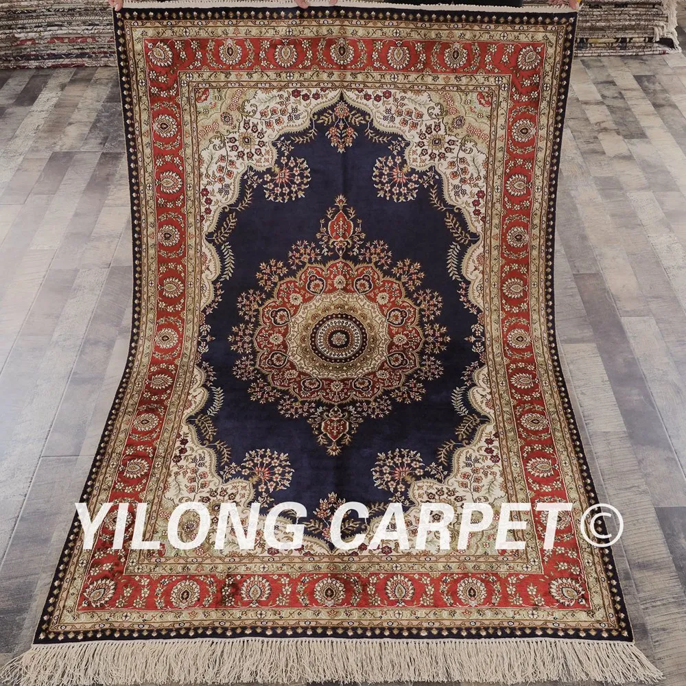 YILONG 4'x6' Persian luxury silk carpet blue vantage durable turkish