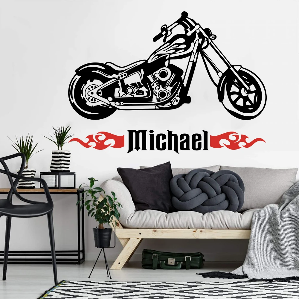 Custom Name Motorcycle Chopper Bike Wall Decal Boy Room Kids Room Personalized Name Motocross Motor Bike Wall Sticker Vinyl  (3)