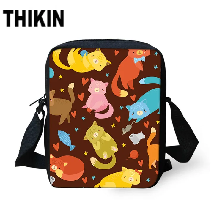 THIKIN детская повседневная школьная сумка для девочки Удобная мини-сумка с рисунком Забавный Кот Печать сумка-мессенджер школьные сумки через плечо - Цвет: 2