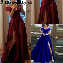 Mbcully роскошное атласное ТРАПЕЦИЕВИДНОЕ платье для выпускного вечера с высоким Боковым Разрезом арабское женское черное вечернее платье с глубоким v-образным вырезом платья размера плюс