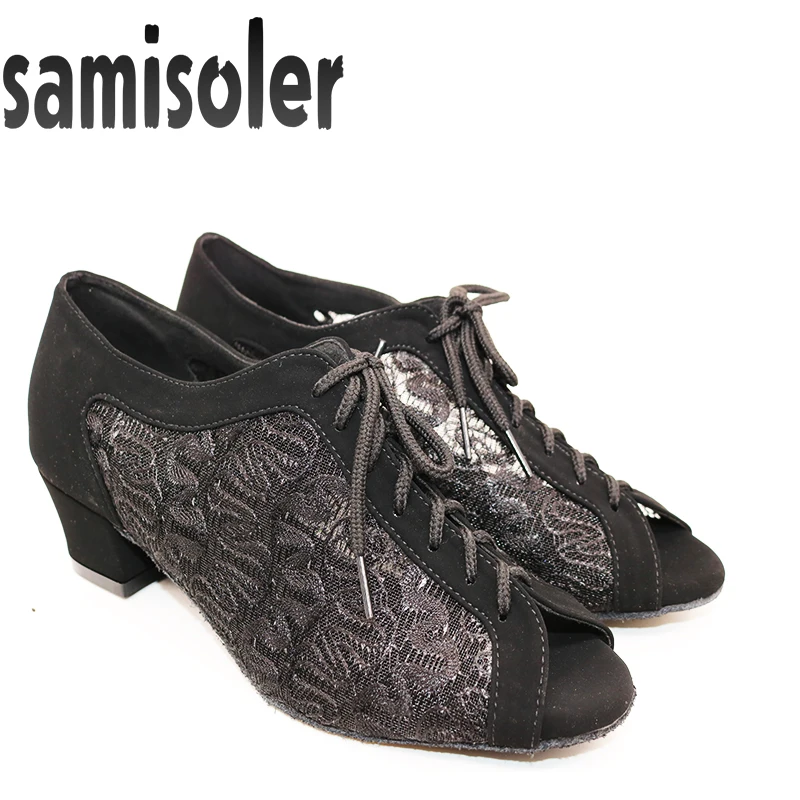 

Samisoler Ladies Latin dance shoes with Brown rhinestone salsa dancing shoes Fashion Comfortable satin soft high heels 5CM-10CM