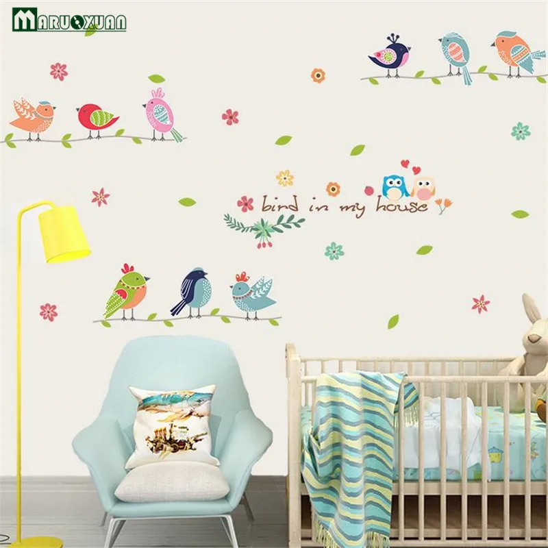 YunXi Cartoon Color Bird Stickers Bedroom Stickers Art Living
