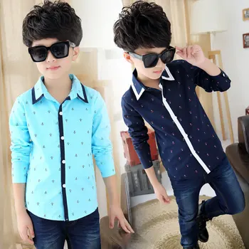 

Spring Autumn Children School Shirts For Boys Anchor Print Kids Long Sleeve Navy Style Boys Cotton Shirt Gentleman Boys Shirts