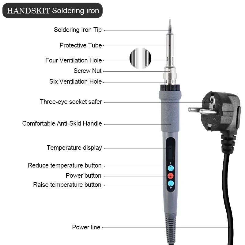 Handskit EU 220 в 90 Вт паяльник цифровой lcd Регулируемый Утюг с отпаивающим насосом паяльная проволока 5 шт. набор наконечников