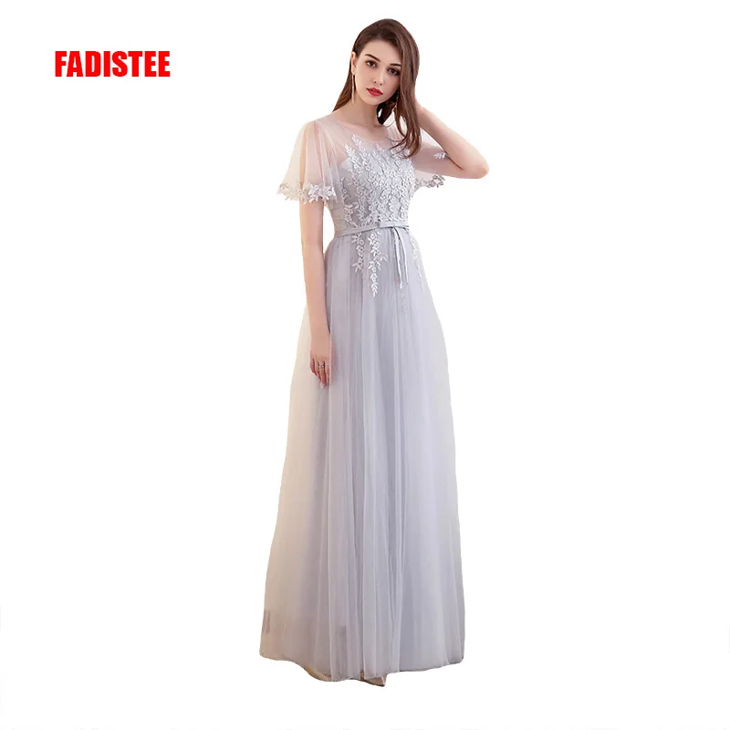 FADISTEE, Новое поступление, платья для выпускного вечера, длинное платье, Vestido de Festa, ТРАПЕЦИЕВИДНОЕ, с аппликацией, Тюлевое, кружевное, вечерние платья, торжественное, вечернее платье - Цвет: Серый