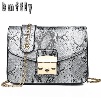 

KMFFLY 2019 Small Crossbody Bag For Women Fashion Snake PU Leather Shoulder Bag Female Chain Messenger Bag Women Brand Bag New