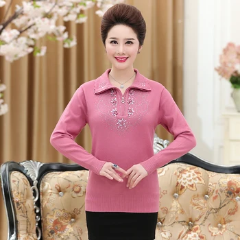 

Autumn Pullover Sweater Women Fashion Long Sleeve Lapel Cashmere Knitwear Warm Slim Knit Zipper Bottoming Shirt Floral Tops