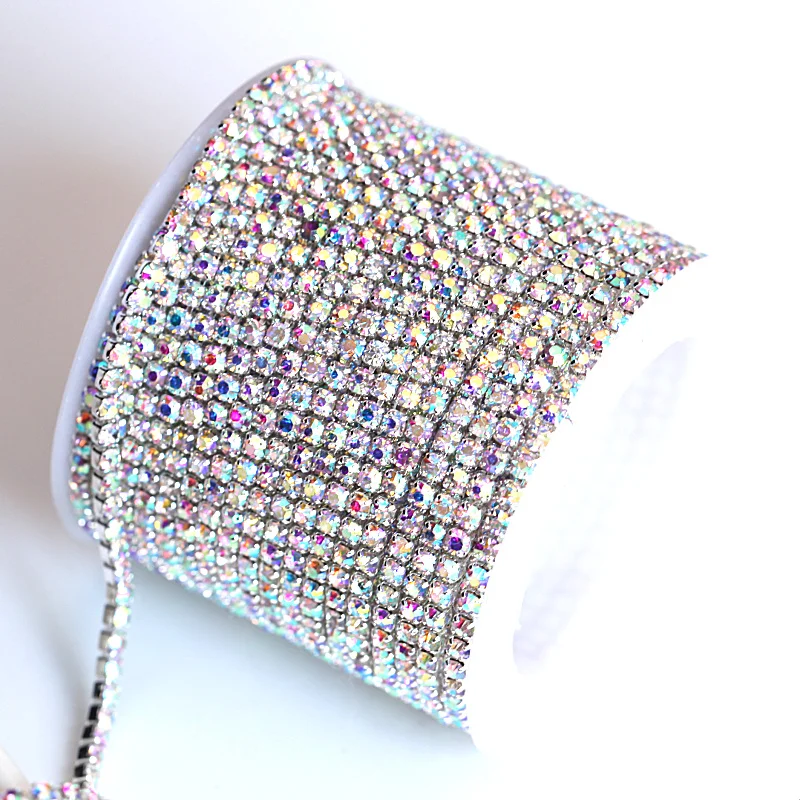 

ss16 10 yards Clear AB Crystal AB Close Rhinestone Chain Glass Sew On Trimming with Silver Base For Wedding Decorations Y2271