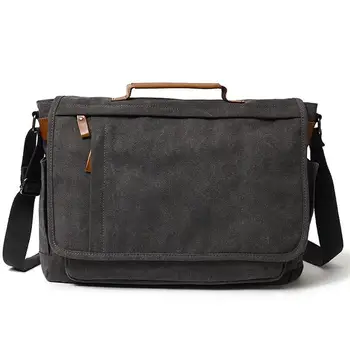 

Men Solid Washed Canvas Messenger Bags Large Capacity Laptop Crossbody Bags Vintage Classic Student School Shoulder Bags