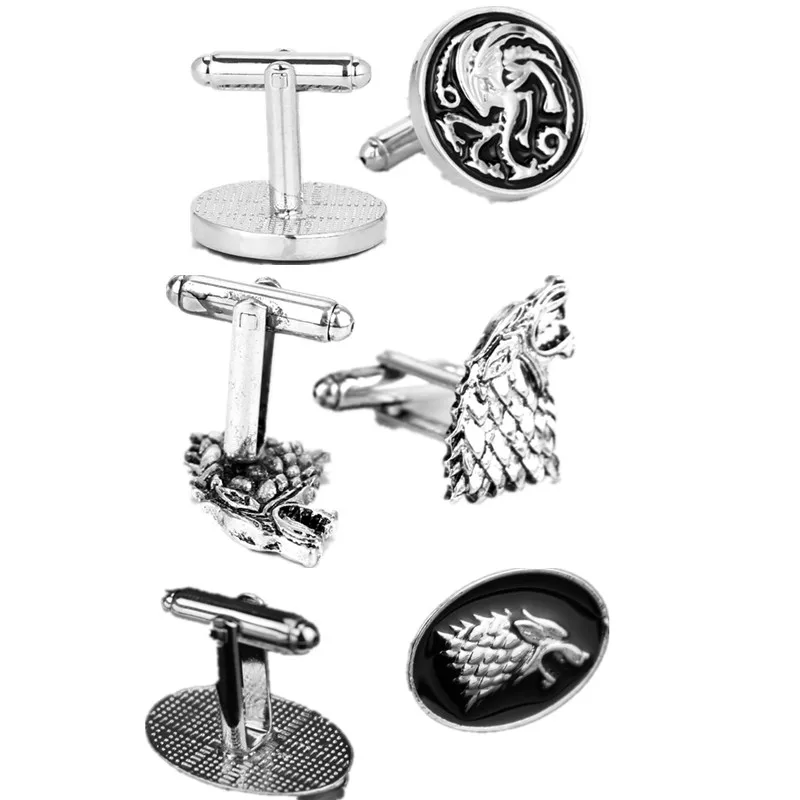 

RJ Fashion Movie Game of Thrones Stark Wolf Head Alloy Cufflinks A Song Of Fire And Ice Dragon Cufflinks For Men Lady Jewelry