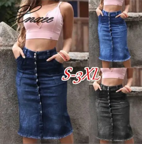 

Xnxee2019 hot sale version of the women's denim skirt washed nails buckle slim slimming denim skirt