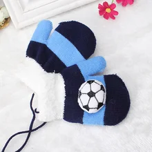 Miya Mona/1 пара теплых зимних перчаток для мальчиков; двухслойные толстые вязаные футбольные перчатки с узором; мягкие варежки с пальцами