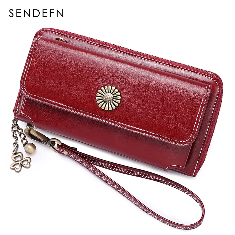 SENDEFN New Sale Women Clutch Leather Wallet Female Long Wallet Women Zipper Purse Strap Money