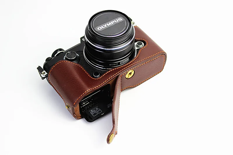 Жесткий чехол из натуральной кожи для Olympus PEN-F, ручка F PENF, сумка для камеры, чехол для аккумулятора - Цвет: Coffee