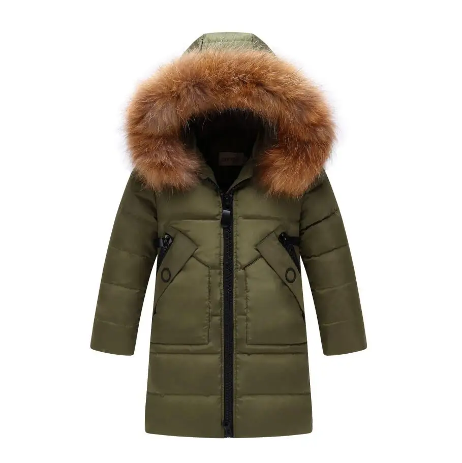 Model 2 Green Теплые пуховики на холодную зиму для детей-20 градусов длинная куртка с меховым капюшоном для девочек утепленная верхняя одежда на утином пуху, пальто - Цвет: Model 2 Green