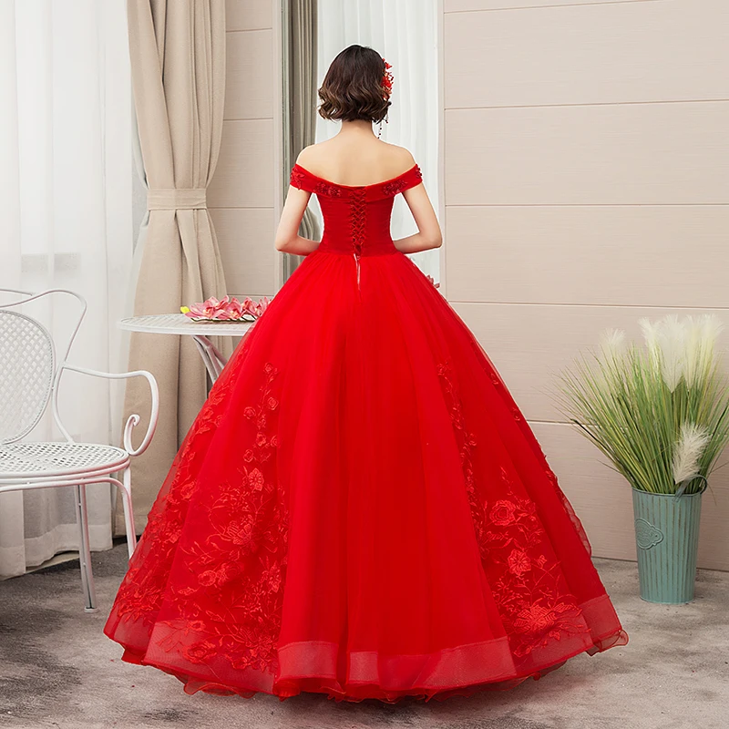 Doer Новое красное платье Quinceanera элегантное платье с открытыми плечами, с кружевными аппликациями, индивидуальный заказ Выходные туфли на выпускной бал Quinceanera платье л