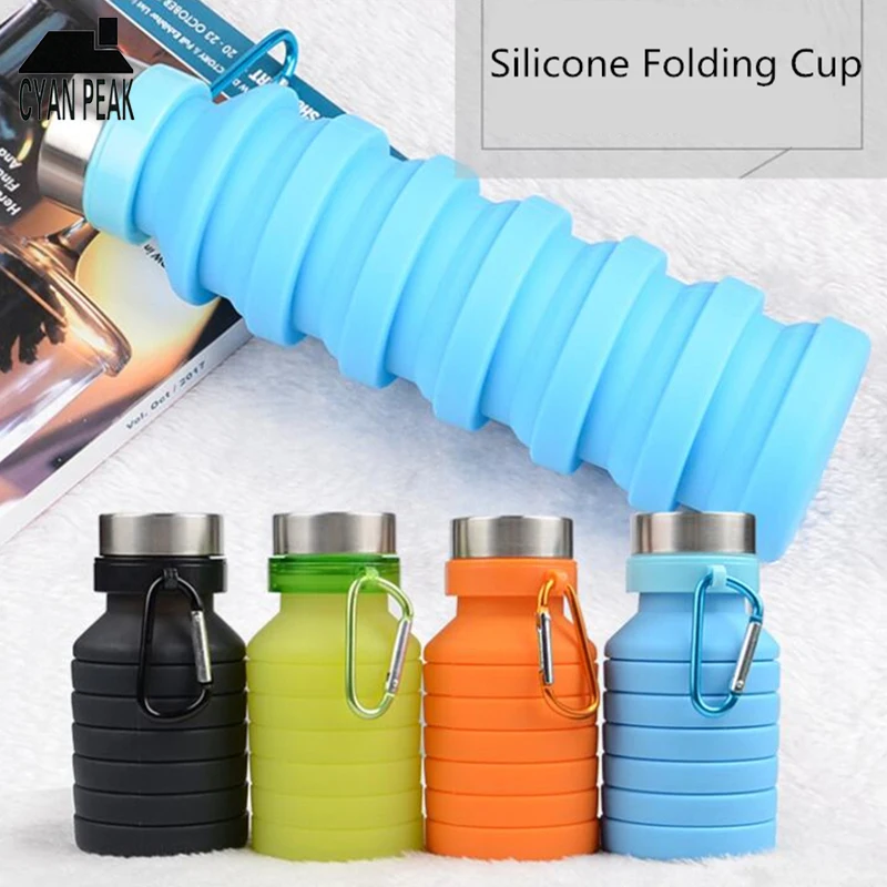 

550ml Outdoor Sport Portable Silicone Water Bottle Retractable Folding Sports Drink Kettle Coffee Bottle Travel Drinking Cups