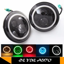 Для Джип Rubicon светодиодный налобный фонарь " Круглый фар с углом глаза кольцо и высокой 12В для ближнего и дальнего Света ip67 7 дюймов работы Emark лампы для Jeep wrangler