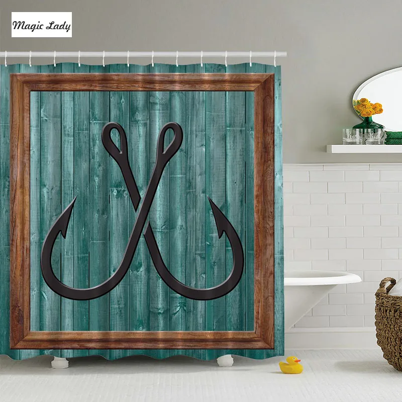 Shower Curtain Collection Nautical Anchor Modern Painting Wooden Frame