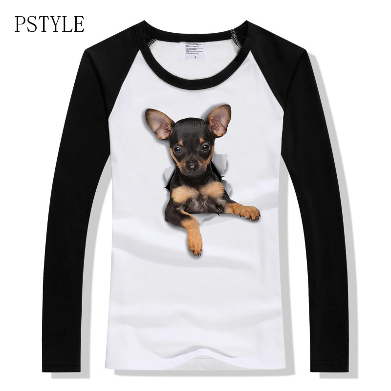 

Animal T Shirt for Women Harajuku Kawaii Cute 3d Dog Printing Funny T Shirts Spring Autumn Raglan Female Tees Mujer Basic Tops
