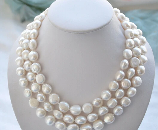 

HOT SELL - HOT1867 3ROW BAROQUE WHITE FRESHWATER PEARL NECKLACE MABE -Top quality free shipping