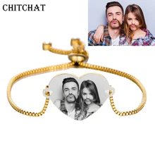 Браслет с выгравированным фото именем и датой, Настраиваемые браслеты с логотипом, розовое золото/золото, регулируемые браслеты для женщин, подарок на день рождения