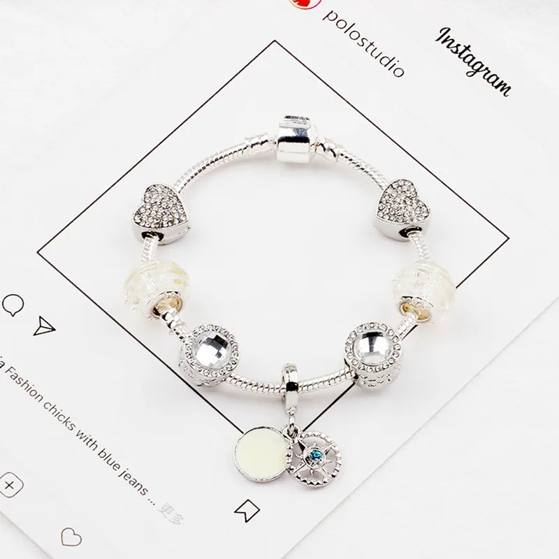 

2019 Fashion Stars Hollow Pendant Bracelet DIY Original All Crystal Love Alloy Beaded Jewelry