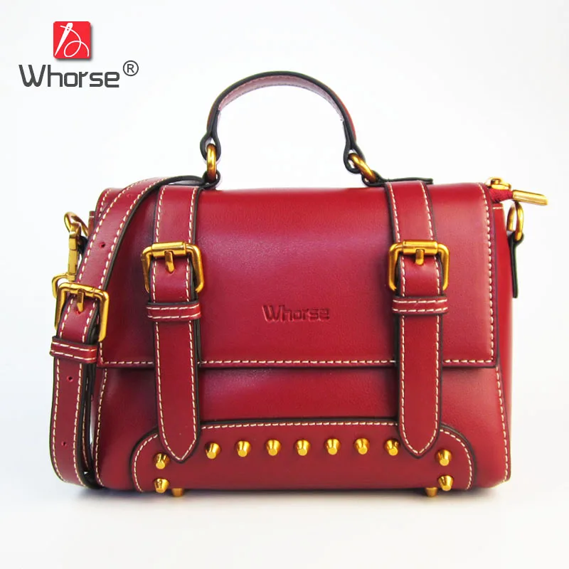 

Vintage Rivet Design Small Flap Bag Genuine Leather Womens Handbag Designer Messenger Crossbody Shoulder Bags For Lady W09680