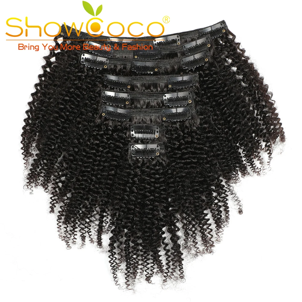Ceny Showcoco mongolskie kręcone włosy typu kinky 8 sztuk Afro klip w prawdziwe ludzkie włosy rozszerzenie Machine made Remy 125G