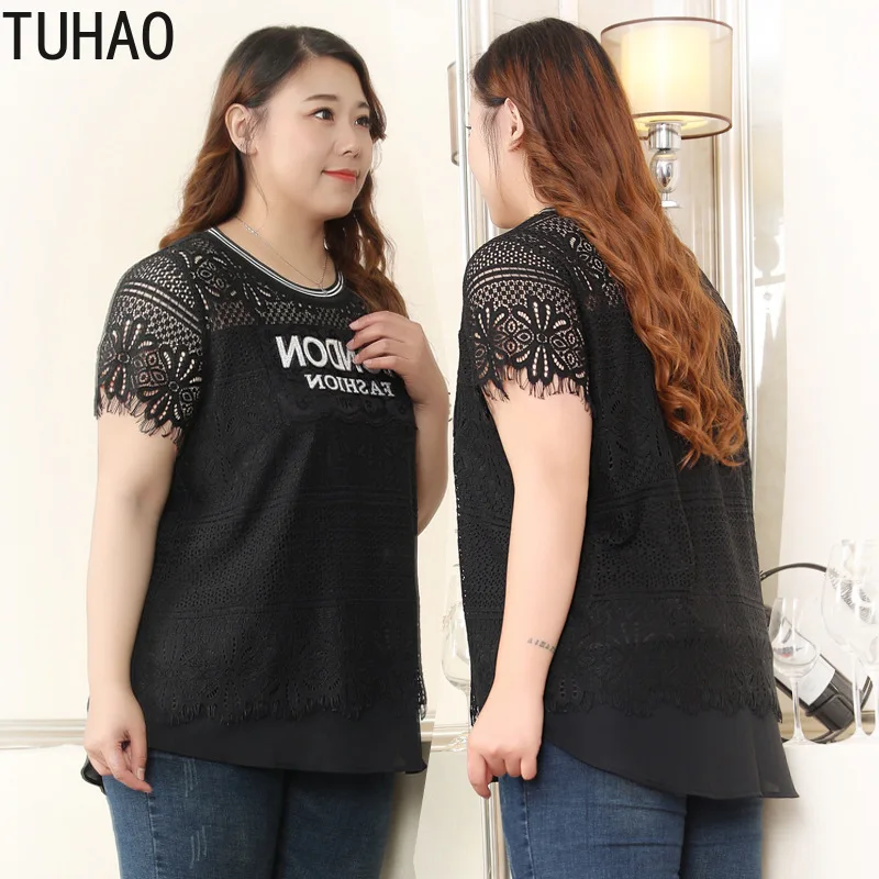 TUHAO размера плюс 10XL 8XL 6XL Элегантная черная кружевная блузка рубашка женские рубашки Повседневная Офисная Женская блузка топы Blusas Camisas Mujer