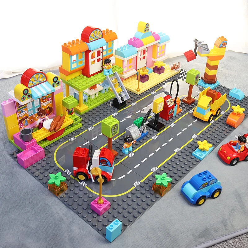 

Duploe Big Bricks Base Plate 19*19cm Traffic Scene road Baseplate Building Blocks Toys For Children Compatible Duplos
