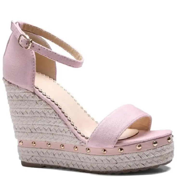

Wedges sandals female summer 2018 new shoes thick bottom wild straw comfort waterproof platform word buckle red high heel