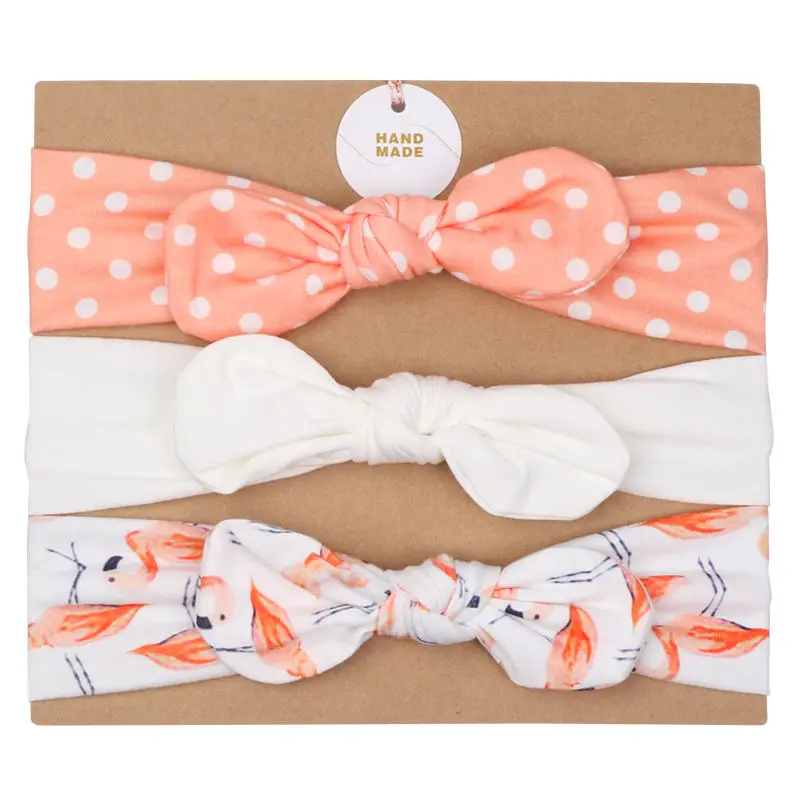 

3pcs Baby Headbands Set Cute Bunny Ears Flower Elastic Hairbands Girls Turban Headwraps