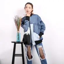 Модные женские повседневные куртки со стоячим воротником джинсовый женский свободный джинсовый жакет большого размера