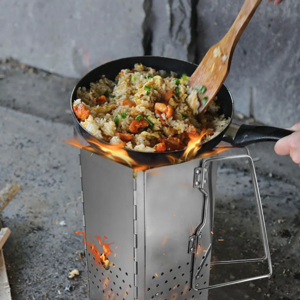 

Portable Stainless Steel Camping Stove Firewoods Lightweight BBQ Picnic Solidified Alcohol Stove Garden Outdoor Wood Stove